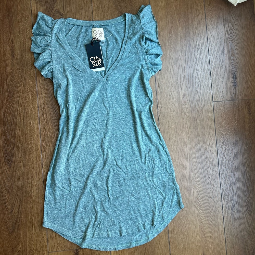 Soft Chaser green/blue V-Neck T shirt Dress with detail on sleeve